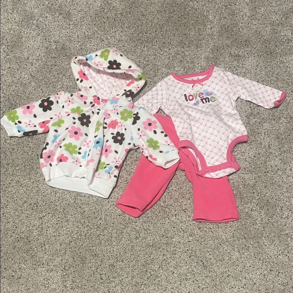 Carter's Floral Fleece Hoodie - Pink and White